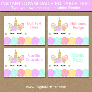 Printable Unicorn Place Cards and Food Tents