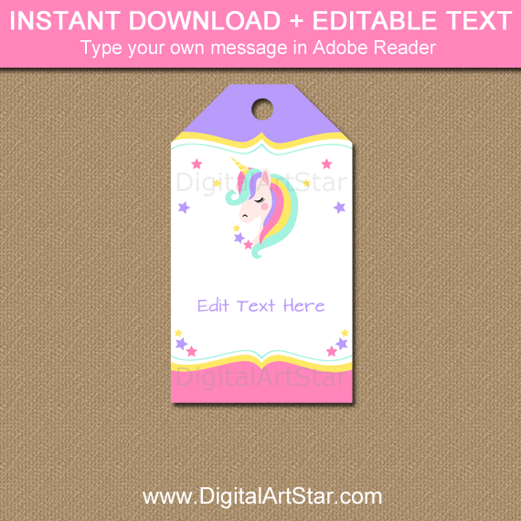 Unicorn Thank You Tags with Editable Text