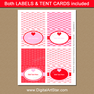Printable Valentine Tent Cards, Place Cards, Food Tents 