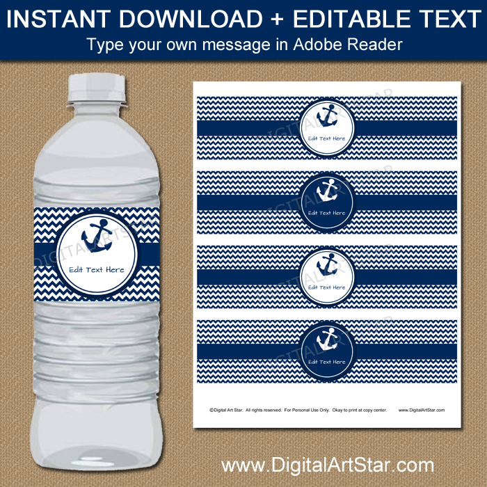 Printable Water Bottle Labels for Nautical Birthday