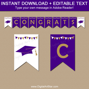 Purple Gold White Graduation Banner Editable Template