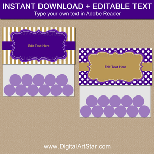Purple White and Gold Party Favor Bag Toppers to Download