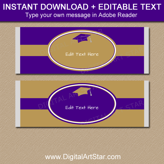 Purple and Gold Graduation Candy Bar Wrappers Template