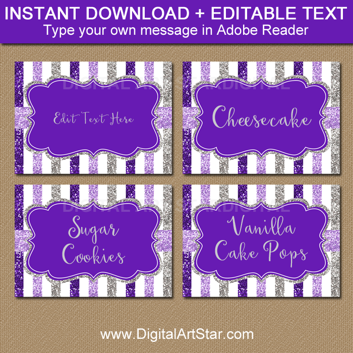 Purple and Silver Wedding Labels