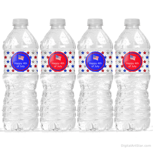 Red White and Blue 4th of July Water Bottle Decor with Stars