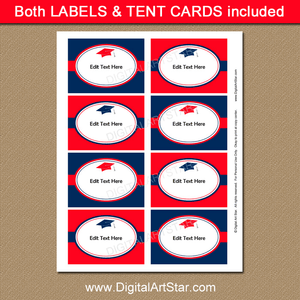 Red and Navy Graduation Printable Candy Buffet Labels