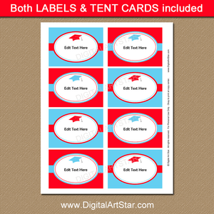 Printable Red and Blue Graduation Buffet Labels
