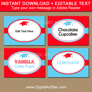 Red and Sky Blue Graduation Candy Buffet Labels