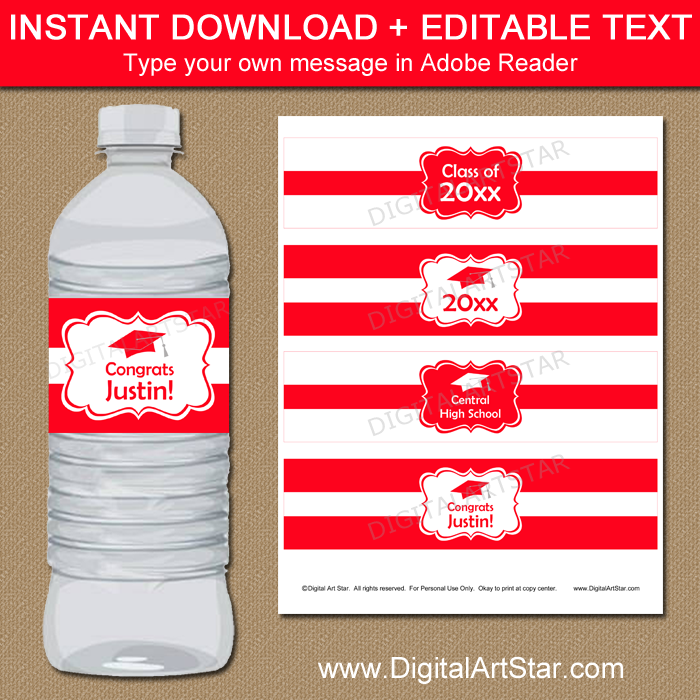 Red and White Graduation Bottle Label Template