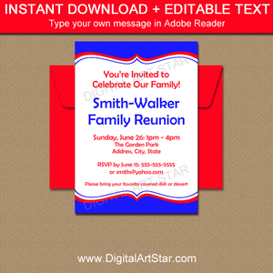 Royal Blue Family Reunion Invitation with Editable Text