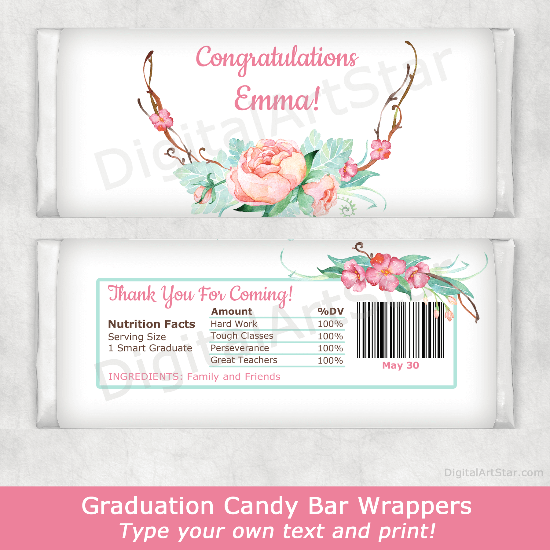 Rustic Floral Graduation Candy Bar Wrappers