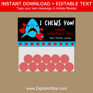 Shark Valentine Favor Bag Toppers Template Editable