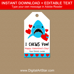 Editable Shark Valentine's Day Gift Tag Template