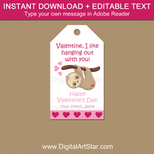 Sloth Valentine Tags Printable Template