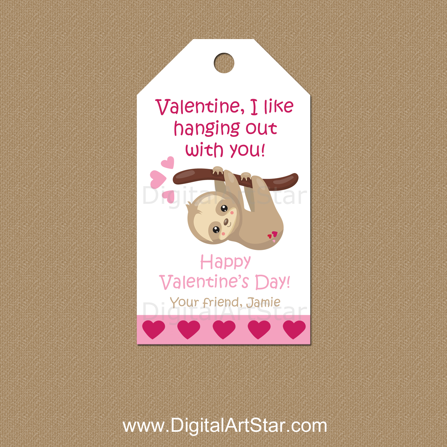 Sloth Valentines Day Gift Tags Personalized