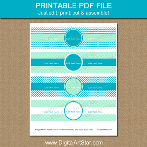 Turquoise and Mint Water Bottle Labels Printable