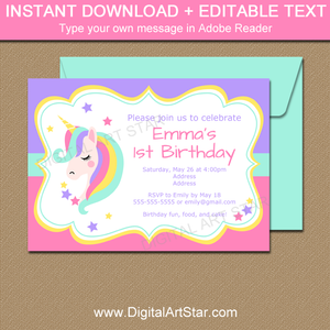 Unicorn Birthday Invitation - Unicorn Baby Shower Invitation