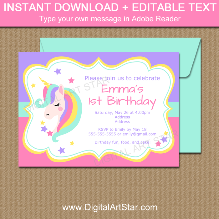 Unicorn Birthday Party Decorations Unicorn Party Decor Instantly Download  and Edit at Home With Adobe Reader 