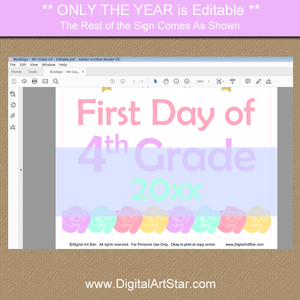 Editable Back to School 4th Grade Sign Template
