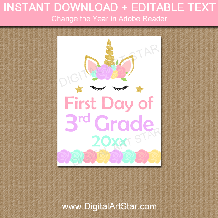 Instant Download Unicorn Back to School Sign Editable Template