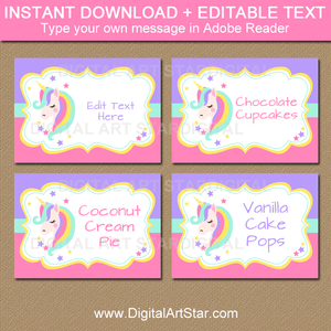 Instant Download Unicorn Candy Buffet Labels