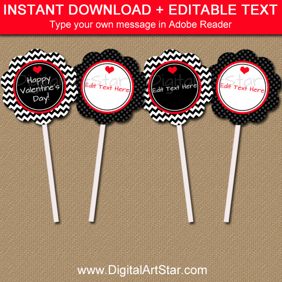 Valentine Cupcake Toppers with Editable Text