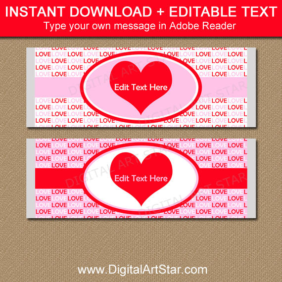 Valentine Party Favors - Valentine Candy Bar Wrapper Template