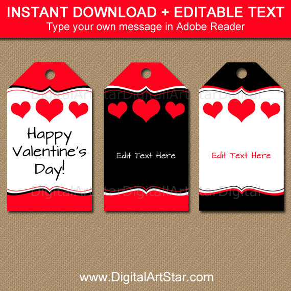 Printable Valentine Tag Template with Editable Text