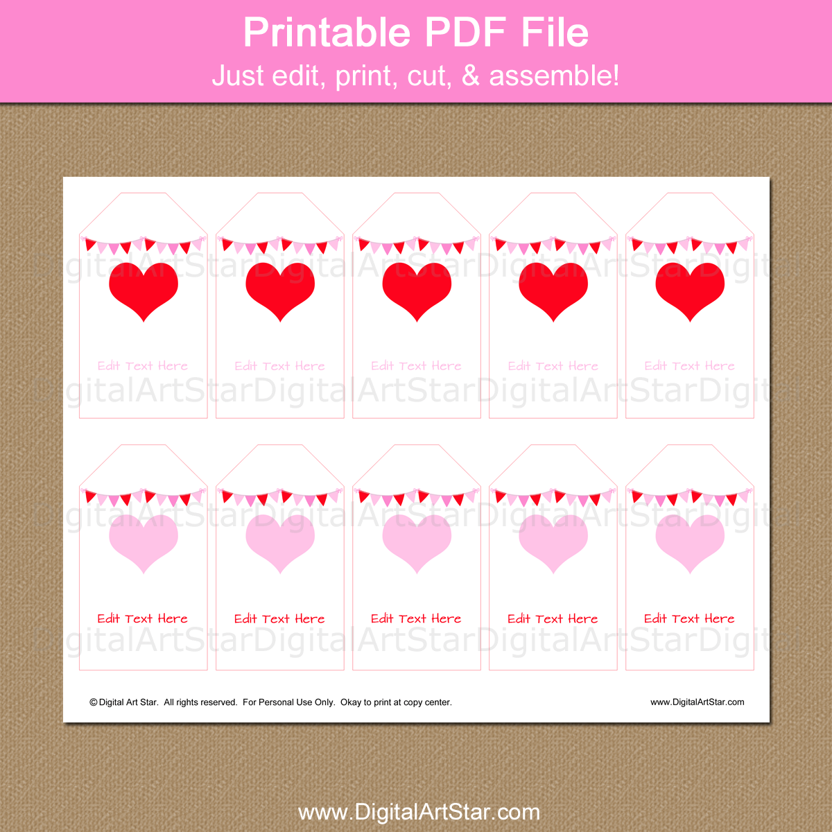Valentines Day Hearts Stickers for Kids Printable Valentine Tags for  School, Editable Personalized Classroom Labels instant Download 