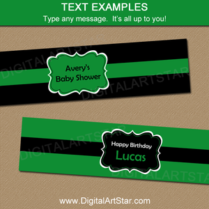 Editable Water Bottle Labels in Kelly Green and Black
