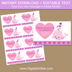 Printable Whale Valentines for School Party