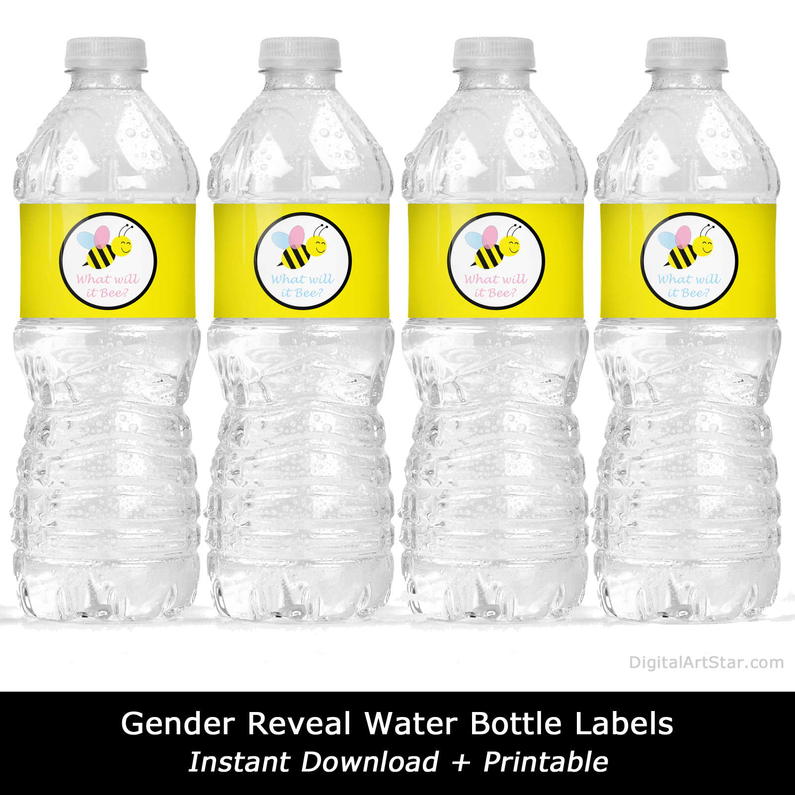 Yellow Bumblebee Water Bottle Labels for Gender Reveal Party