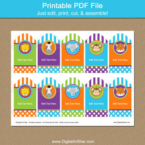 Printable Zoo Party Favor Tags with Editable Text
