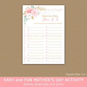 A to Z Mother's Day Game Printable What I Love About Mom