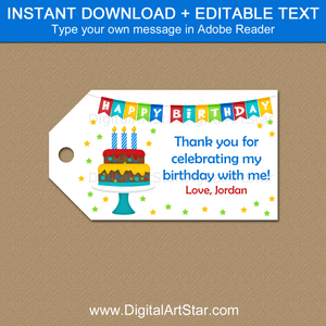 Printable Birthday Cake Theme Gift Tag Template