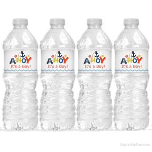 Ahoy Its a Boy Water Bottle Labels for Nautical Baby Shower