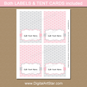 Pink and Gray Tent Card Template