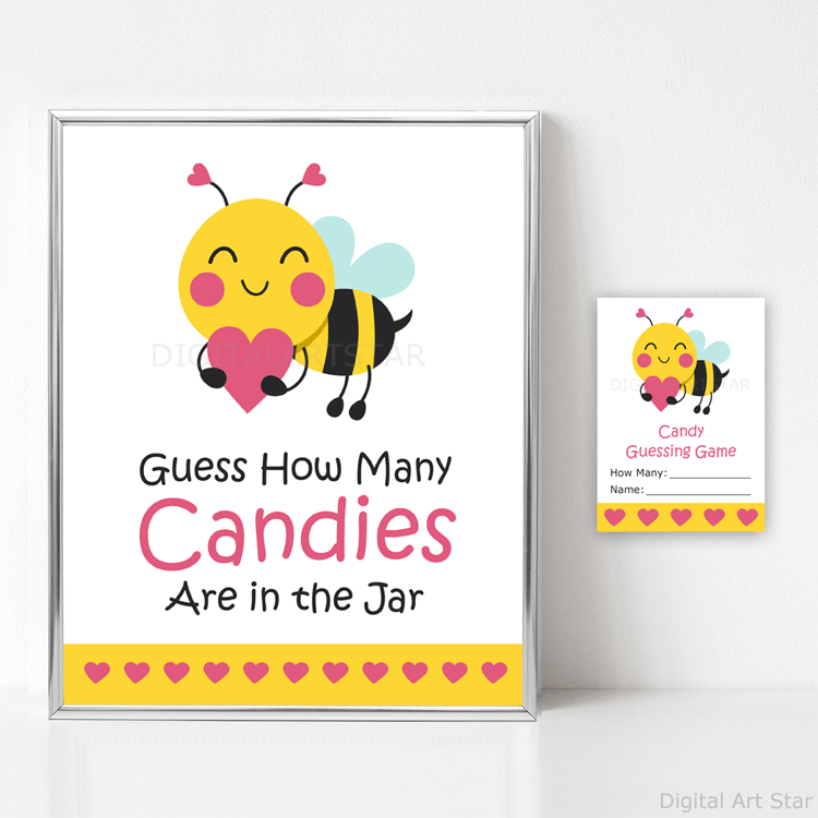 Bee Themed Valentine Party Game Guess How Many Candies are in the Jar