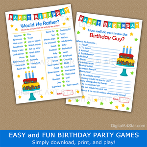 Birthday Guy Printable Game Bundle 2 Pack Adult Birthday Party Games