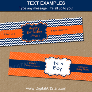 Birthday Water Bottle Labels Template Navy and Orange