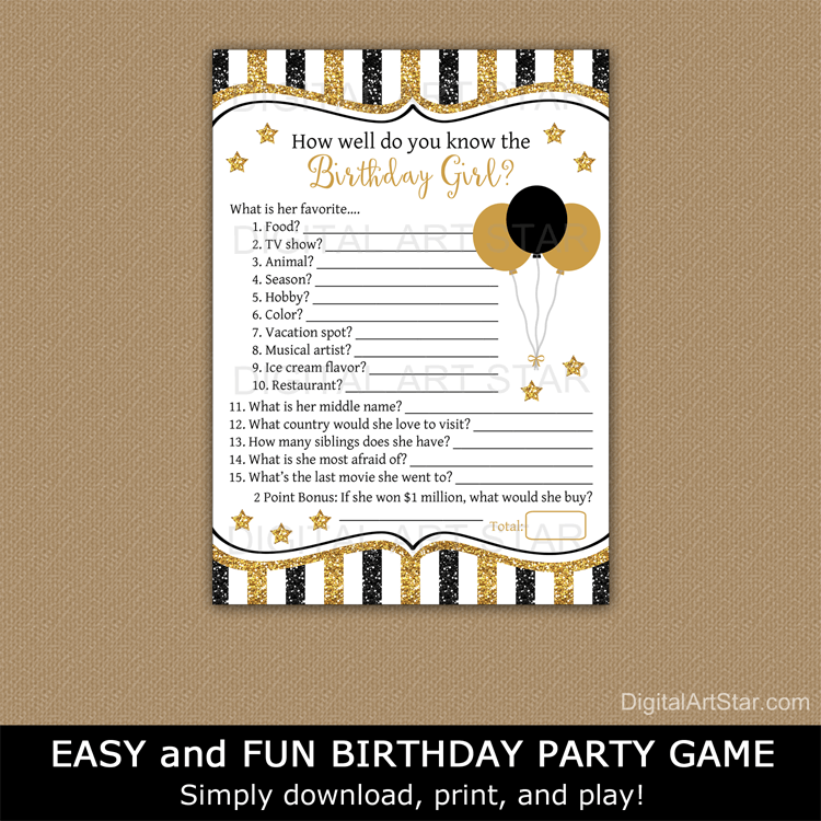 Black and Gold 50th Birthday Game Printable for Her