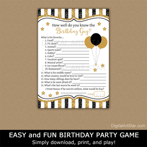 Black and Gold 50th Birthday Game Printable for Man Birthday Party