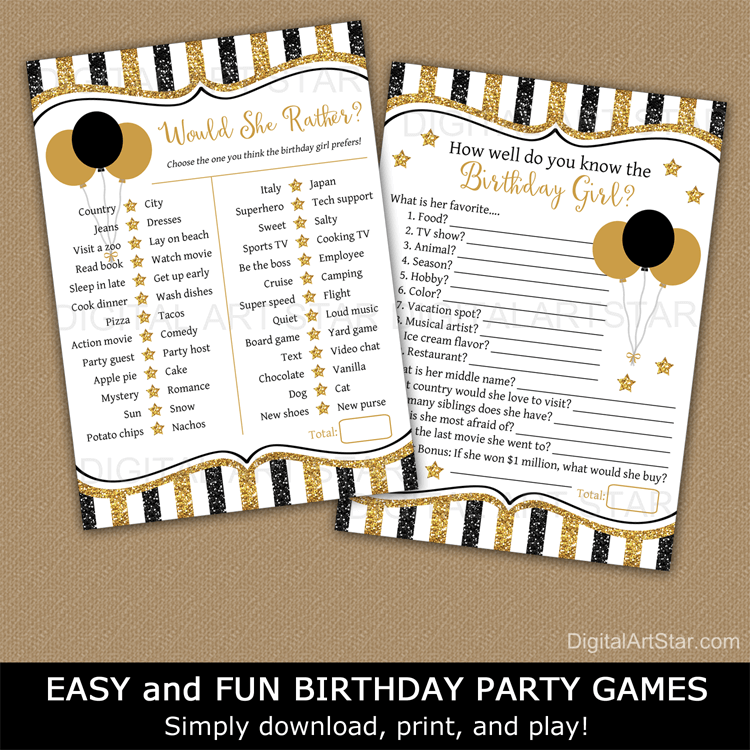 Black and Gold Birthday Game Bundle Printable Birthday Games