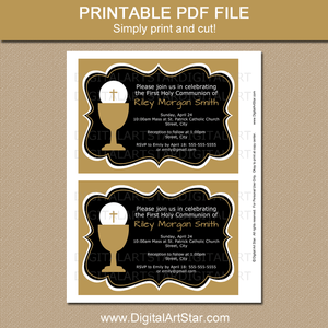 Black and Gold First Communion Invitation Template for Boys and Girls