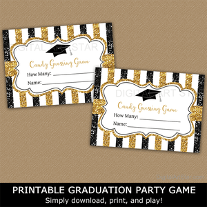 Black and Gold Glitter Graduation Party Game Printable Candy Guessing Game