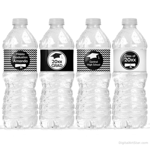 Black and White Chevron Graduation Water Bottle Labels Decorations