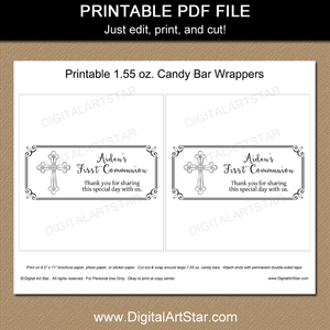 Black and White First Communion Candy Bar Wrappers Printable