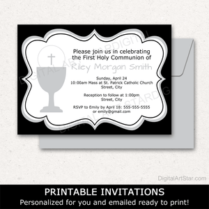 Black and White First Holy Communion Invitation for Boy or Girl