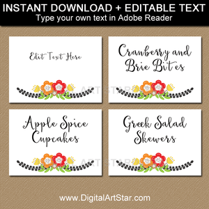 Black and White Printable Food Labels for Fall Party
