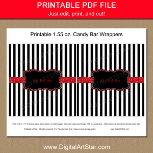 Black and White Striped Candy Bar Template Printable Birthday Party Favors